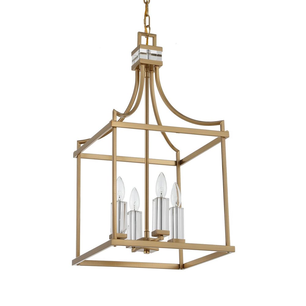 Montreal Four Light Brass Crystal Pendant