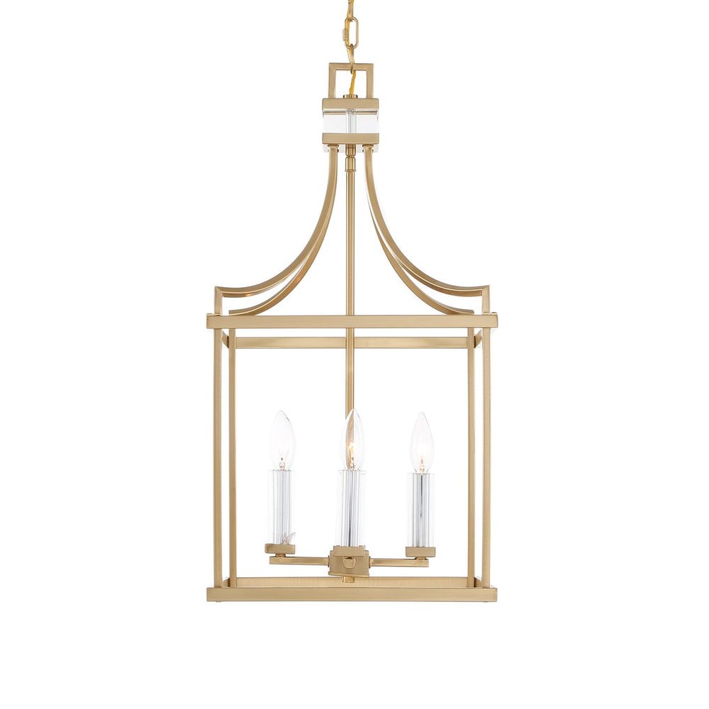 Montreal Four Light Brass Crystal Pendant