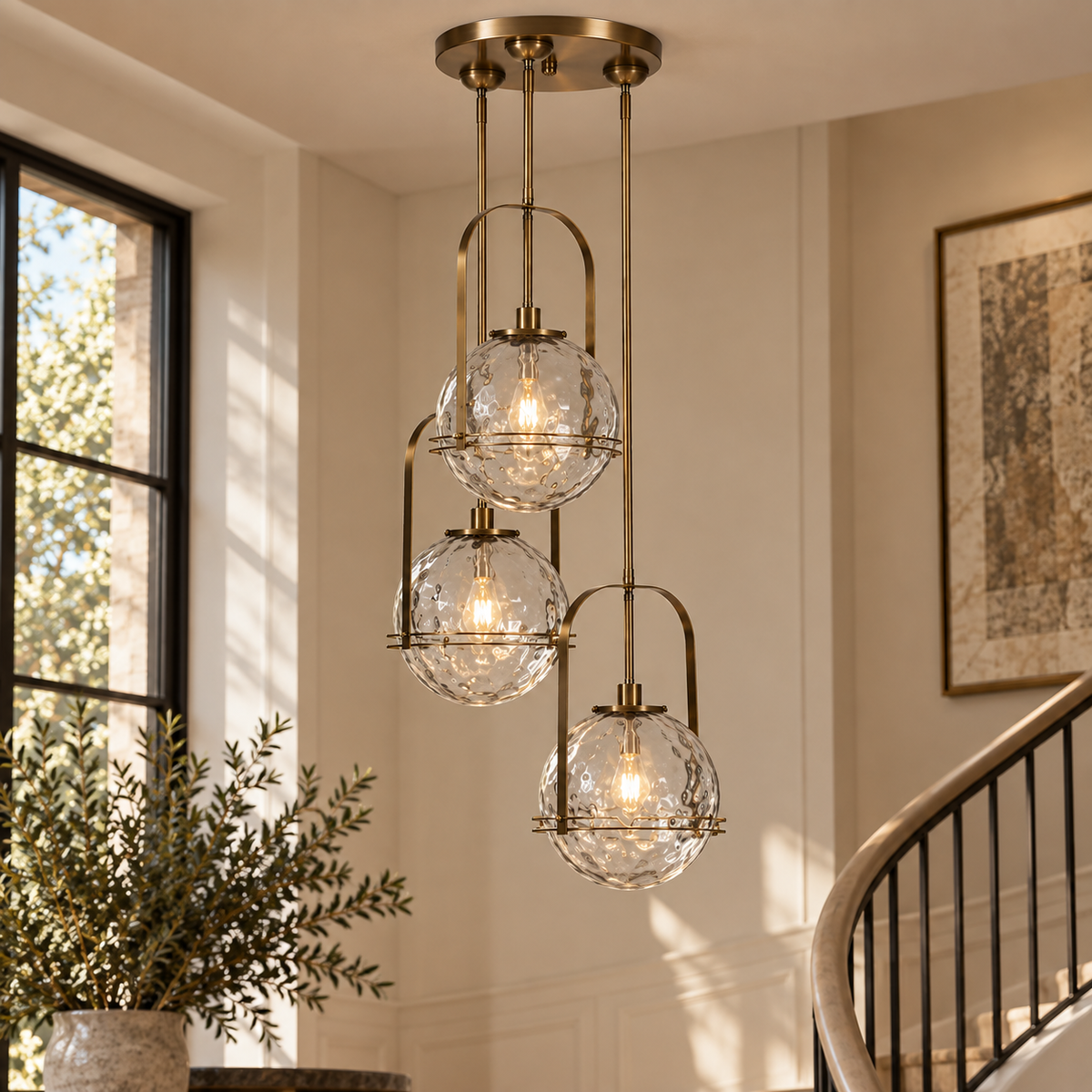 Three-Light Clear Glass Cluster Pendant