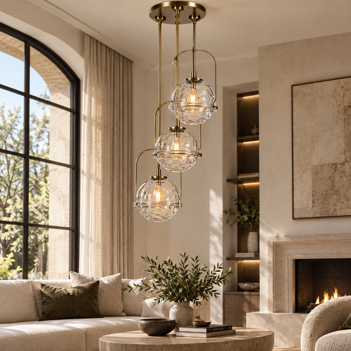 Three-Light Clear Glass Cluster Pendant