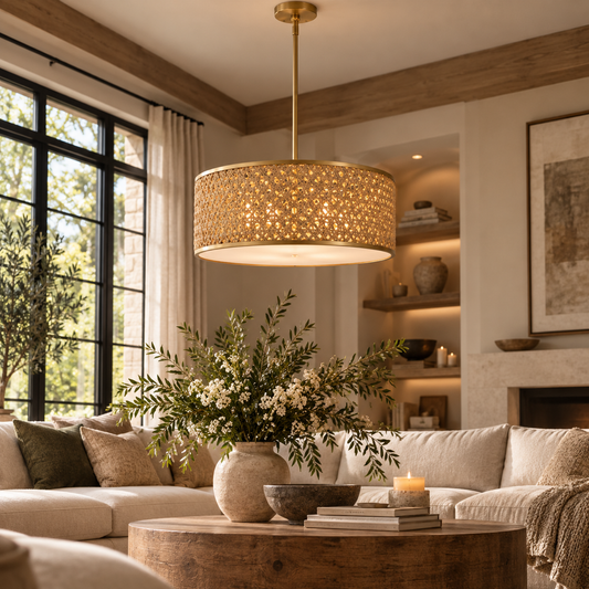 Four-Light Woven Rattan Pendant