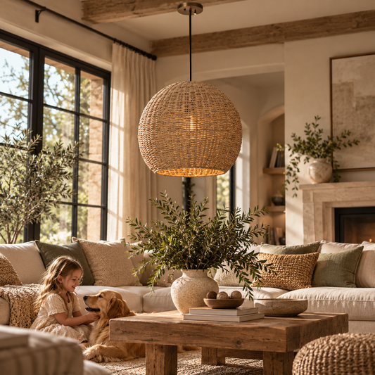 Natural Woven Seagrass Dome Pendant