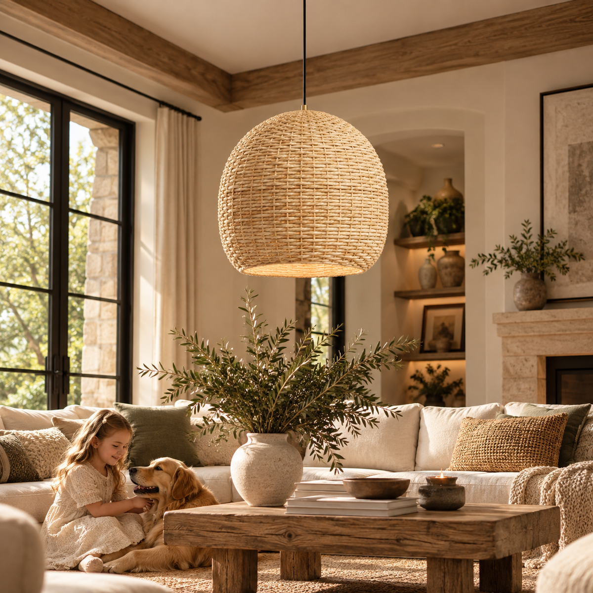 Natural Woven Seagrass Dome Pendant