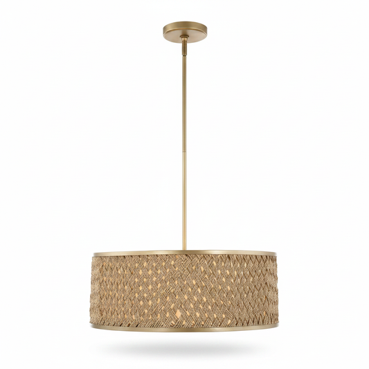 Pinchot Rattan Four Light Pendant Gold Finish
