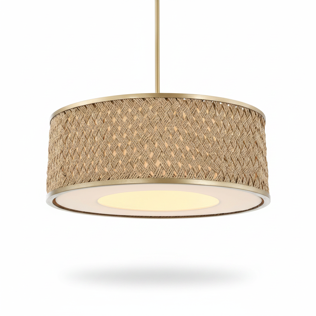 Pinchot Rattan Four Light Pendant Gold Finish