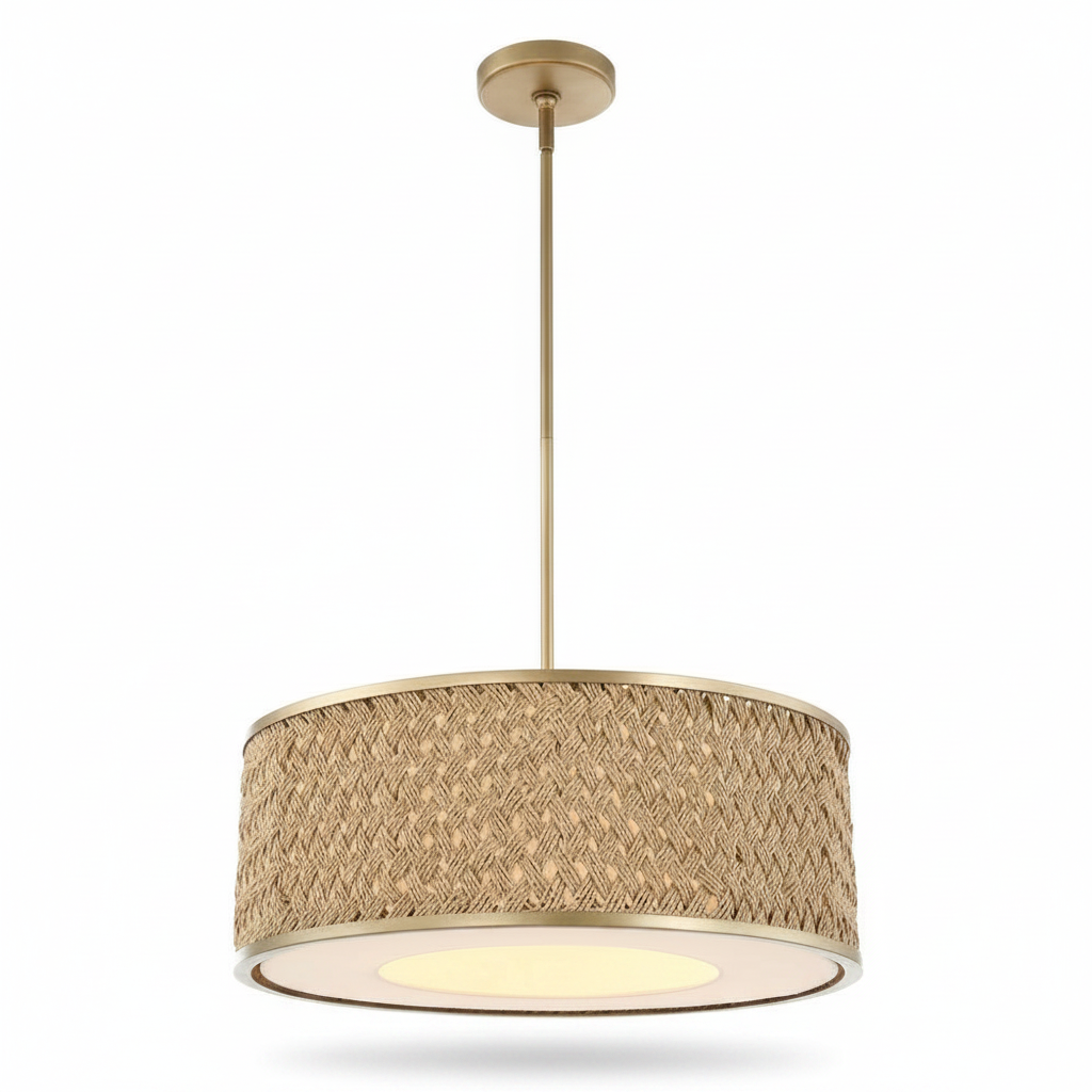 Pinchot Rattan Four Light Pendant Gold Finish