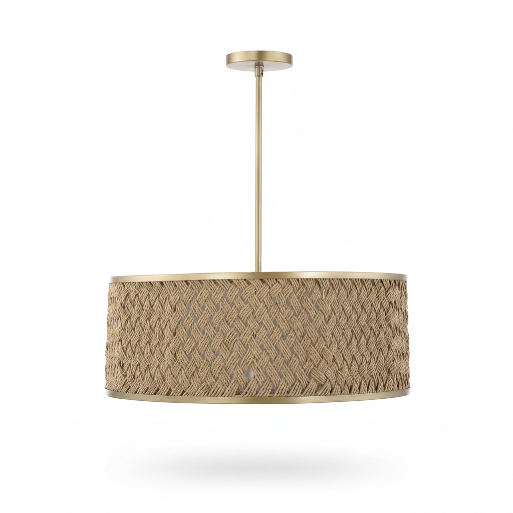 Pinchot Rattan Four Light Pendant Gold Finish
