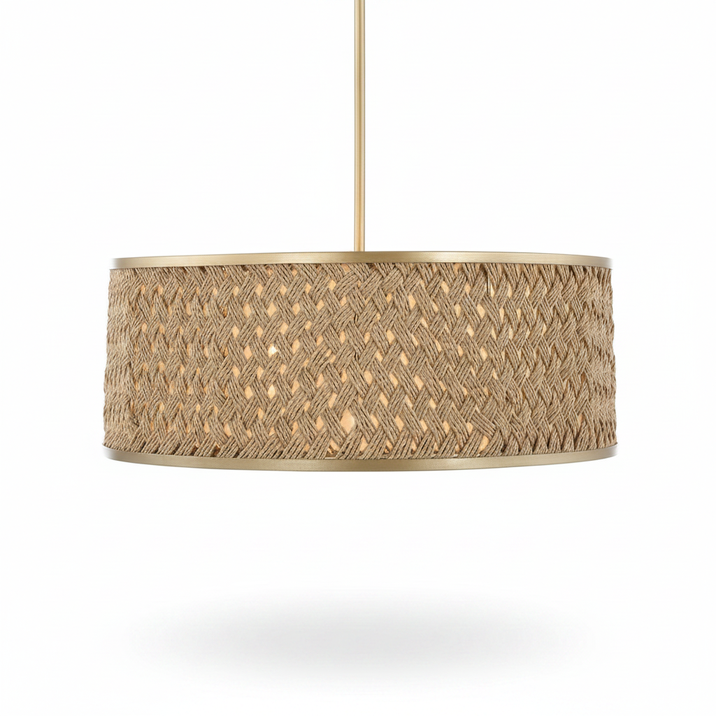 Pinchot Rattan Four Light Pendant Gold Finish