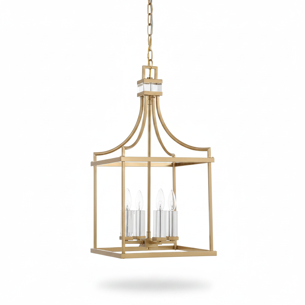 Montreal Four Light Brass Crystal Pendant