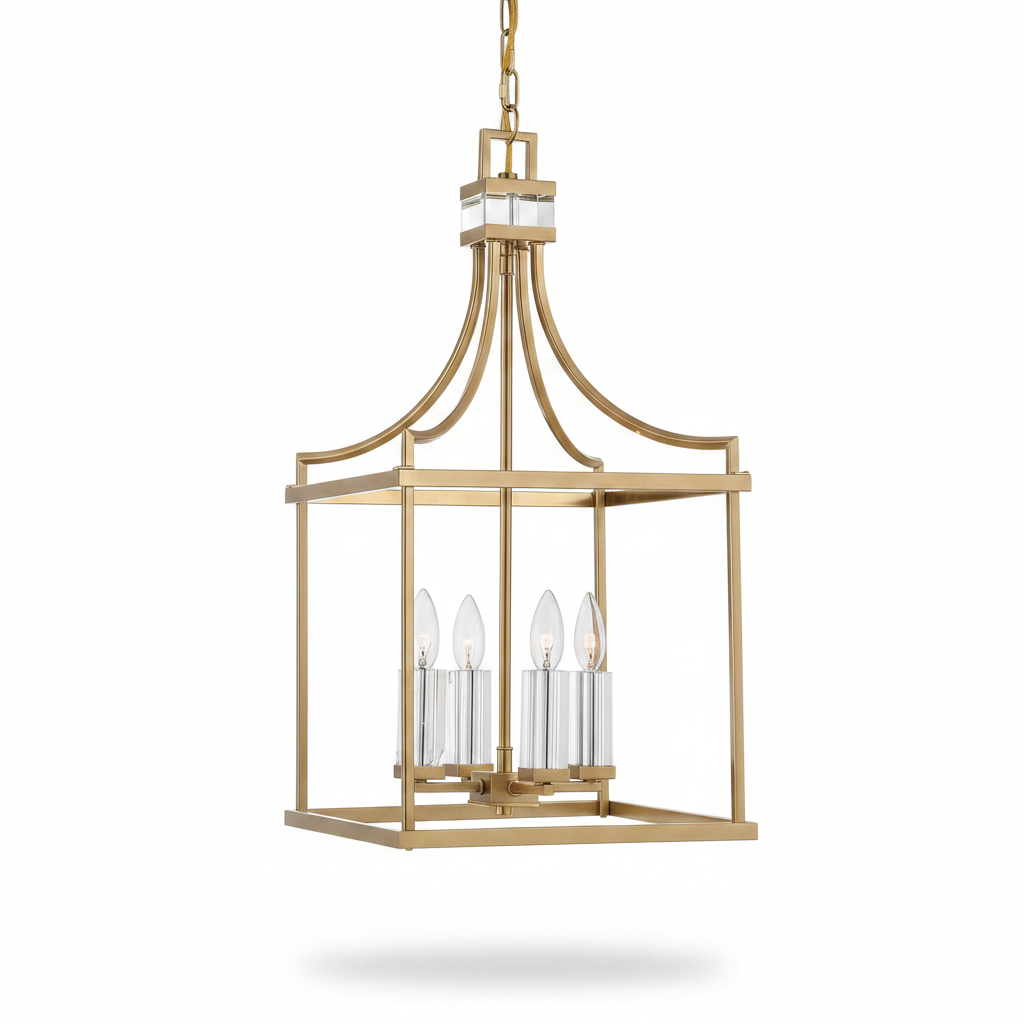 Montreal Four Light Brass Crystal Pendant