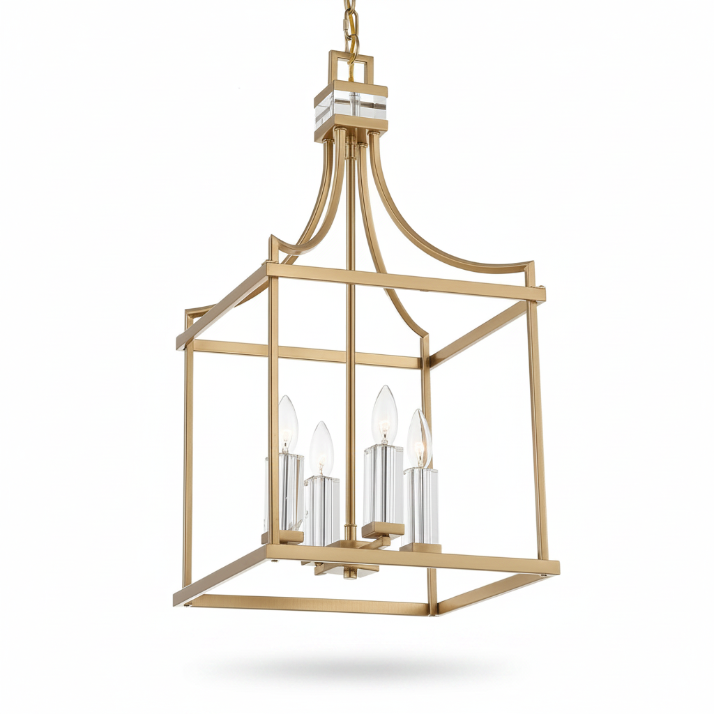 Montreal Four Light Brass Crystal Pendant