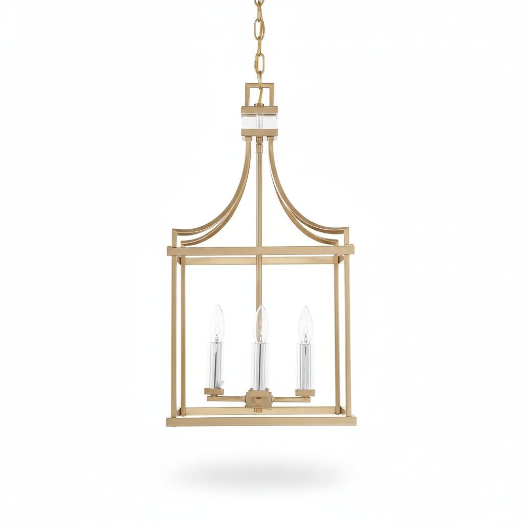 Montreal Four Light Brass Crystal Pendant