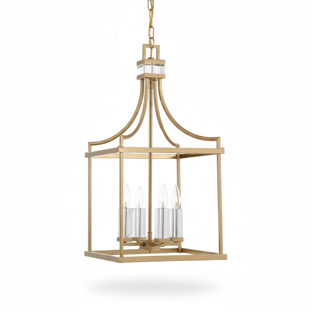 Montreal Four Light Brass Crystal Pendant